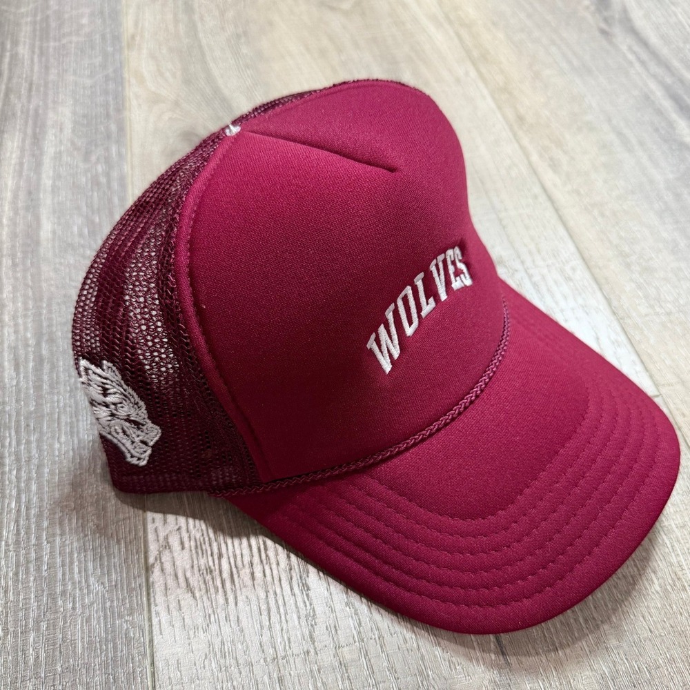 Darc Sport Wolves Mens Trucker Hat Maroon Burgundy Snapback NFG Mesh Cap
